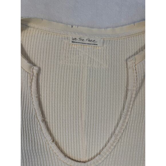 We the Free People Cream Ivory Thermal Top Oversized Waffle Knit Long Sleeve M - Picture 5 of 8